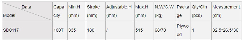 Thông số kỹ thuật của con đội thủy lực 100 tấn DBK