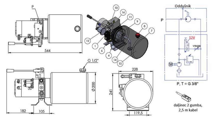 Cấu tạo bộ nguồn thủy lực 12V DC