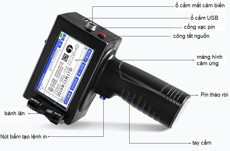 Máy in date cầm tay DBK MX5 in logo, in trên mọi chất liệu 12.7mm, mực Aturos 600DPI, USB 2G 2