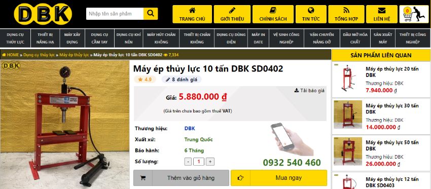 Giá máy ép thủy lực 10 tấn bao nhiêu?