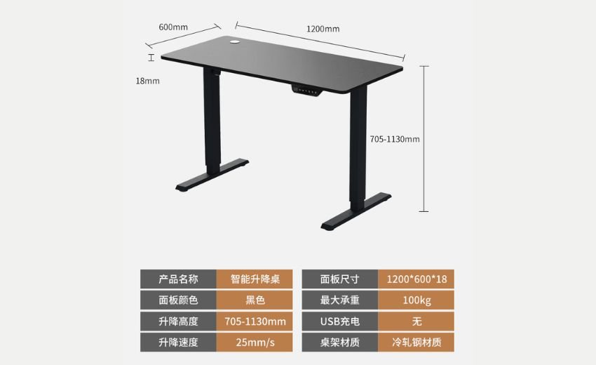 Thông số kĩ thuật bàn nâng hạ màu đen