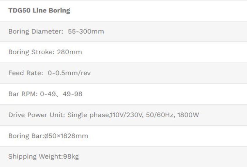 Thông số máy doa lỗ di động TDG50