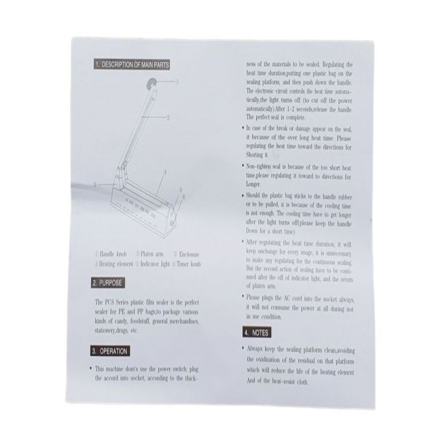 Thông số kỹ thuật máy hàn miệng túi dập tay PCS-400I