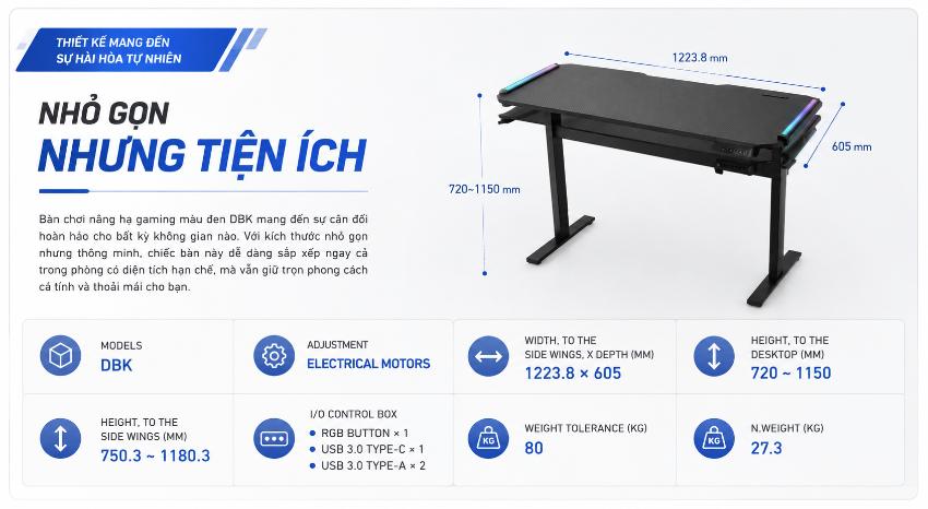 Thông số kỹ thuật bàn nâng hạ Gaming màu đen