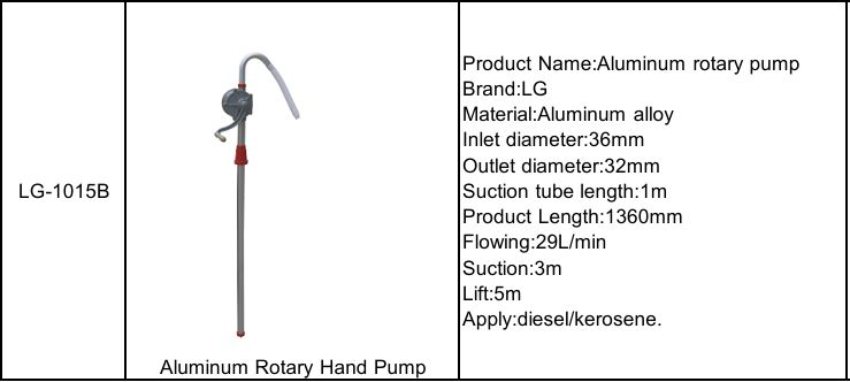 Thông số bơm quay tay dầu bằng nhôm DBK LG-1015B 1