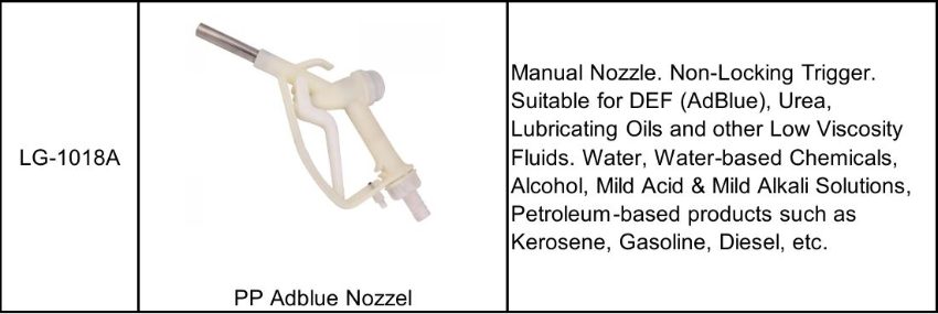 Thông số kỹ thuật của cò bơm bằng nhựa PP LG-1018A