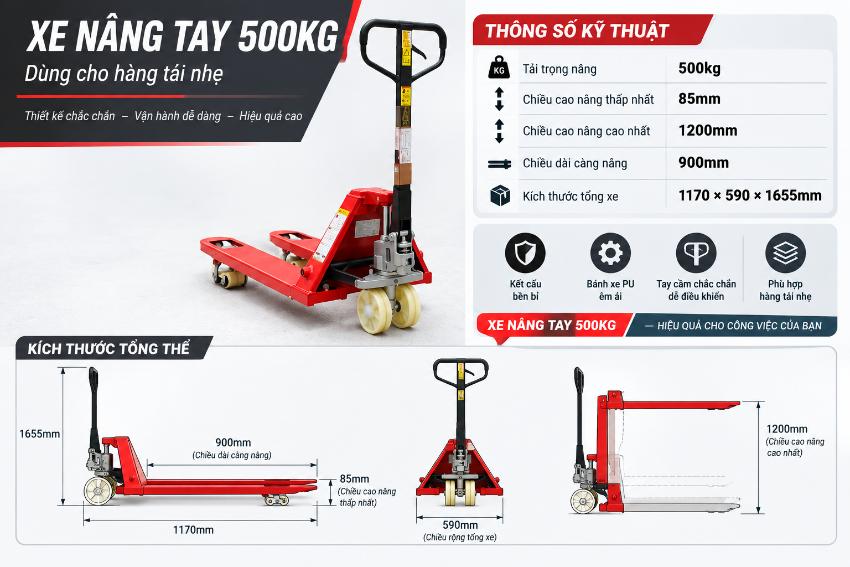 Thông số kỹ thuật xe nâng tay 500kg