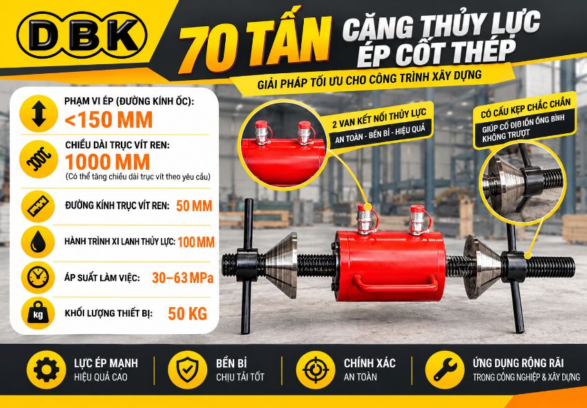 Thông số kỹ thuật Máy ép bạc ắc gầu thủy lực 70 tấn (không gồm bơm)