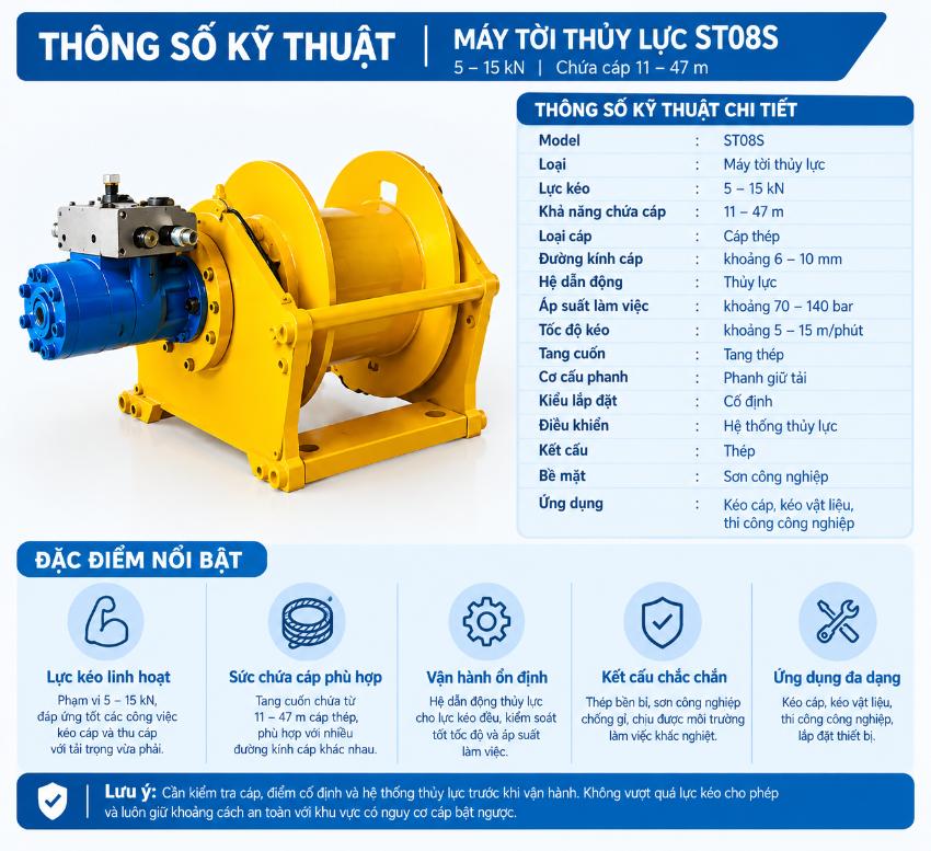 Thông số kỹ thuật tời thủy lực ST08S