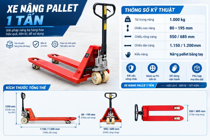 Thông số kỹ thuật xe nâng pallet 1 tấn
