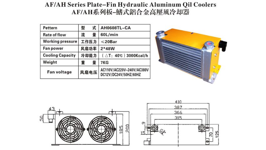 Thông số két làm mát giải nhiệt dầu thủy lực AJ0608TL/380V