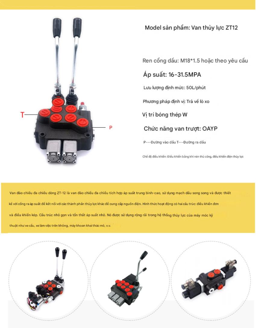 Thông số kỹ thuật van gạt tay thủy lực đổi hướng ZT12 series