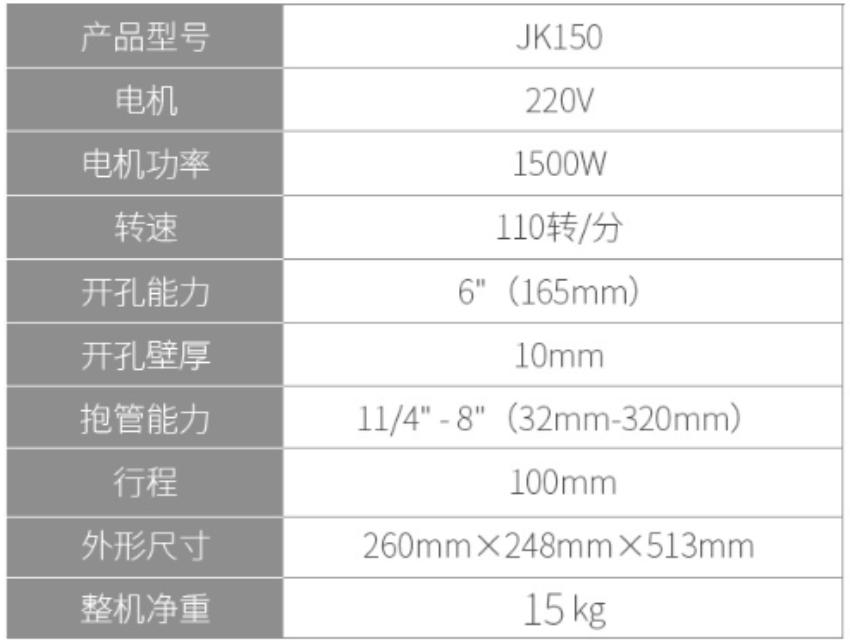 Thông số kỹ thuật máy khoan lỗ trên ống Shida JK150