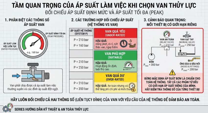 Áp suất làm việc cần đối chiếu ra sao