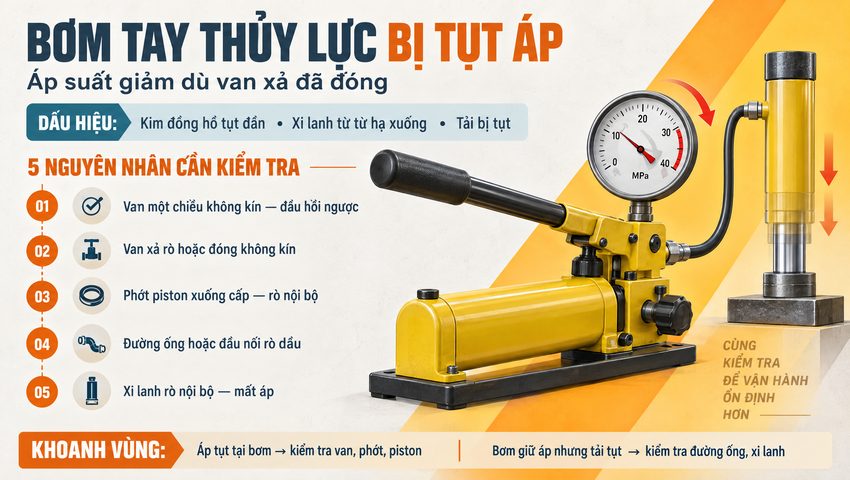 Bơm tay thủy lực bị tụt áp