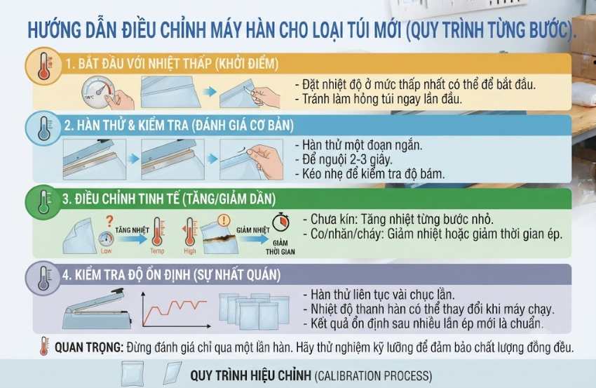 Cách chỉnh máy khi chưa biết nhiệt độ của túi