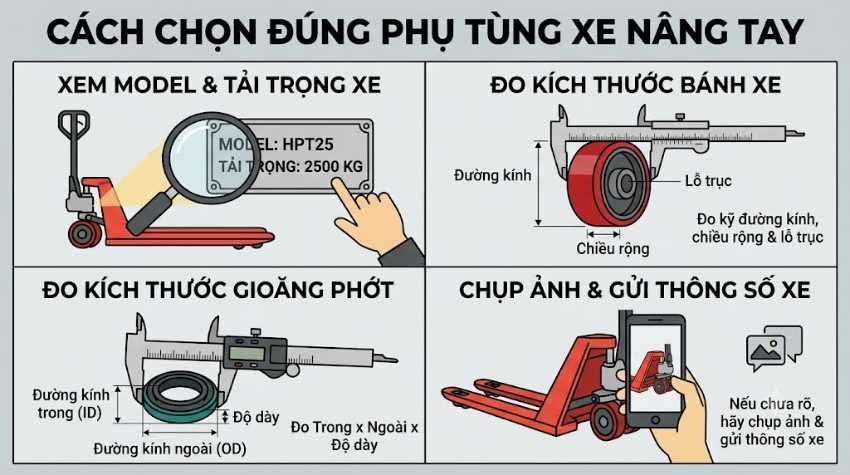 Cách chọn đúng phụ tùng xe nâng tay