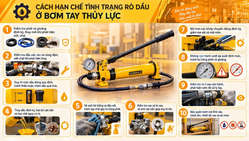 Cách hạn chế tình trạng rò dầu ở bơm tay thủy lực