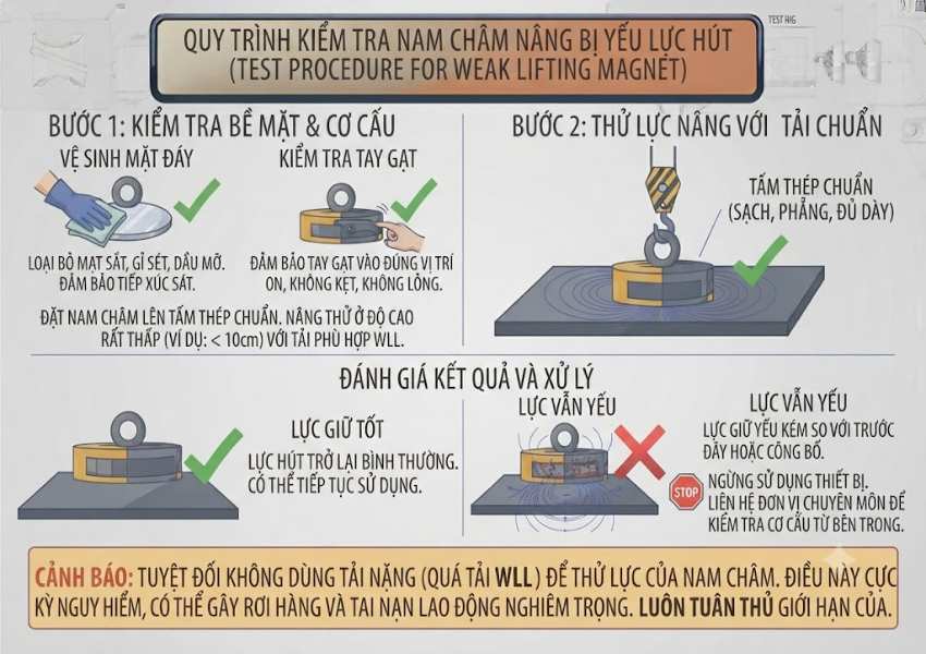 Cách kiểm tra nam châm nâng bị yếu lực hút