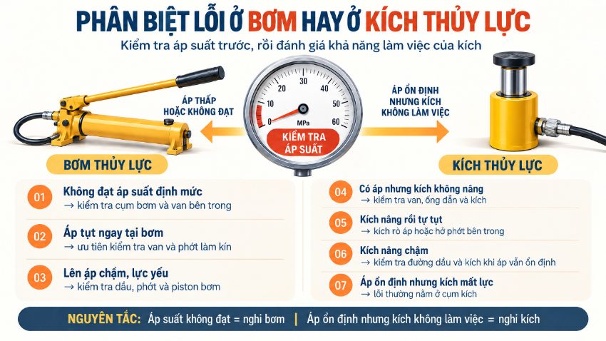 Cách phân biệt lỗi nằm ở bơm thủy lực hay ở kích thủy lực