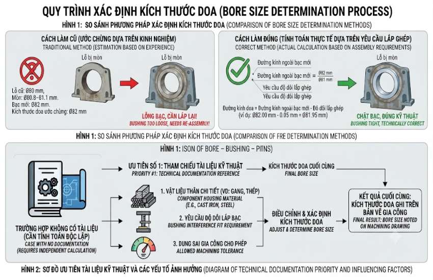 Cách xác định đường kính sau khi doa