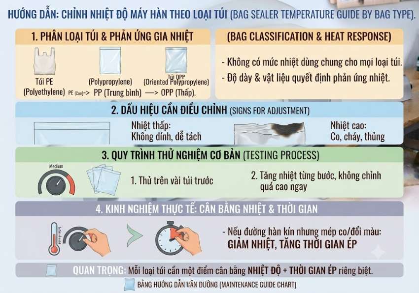 Chỉnh nhiệt máy hàn theo từng loại túi