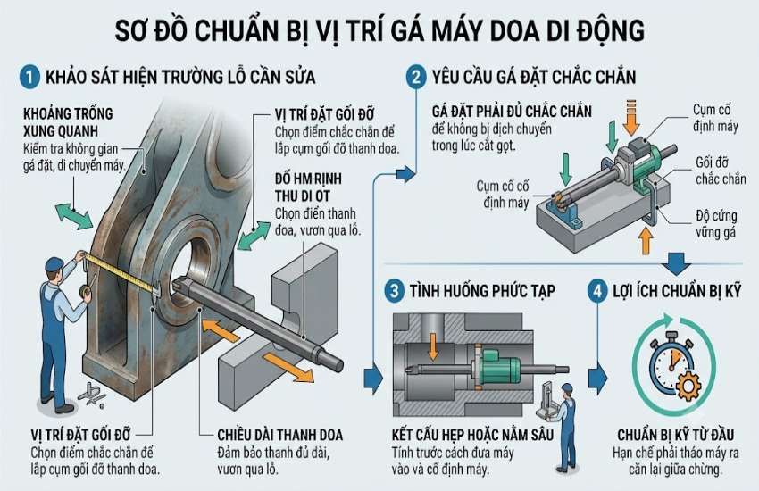 Chuẩn bị vị trí gá máy doa