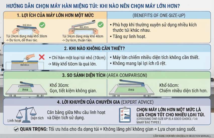 Có nên chọn máy lớn hơn miệng túi không