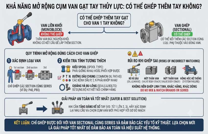 Có thể ghép thêm tay cho van 1 tay không