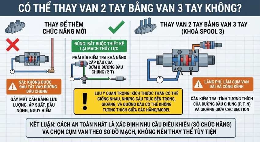 Có thể thay van 2 tay bằng van 3 tay không
