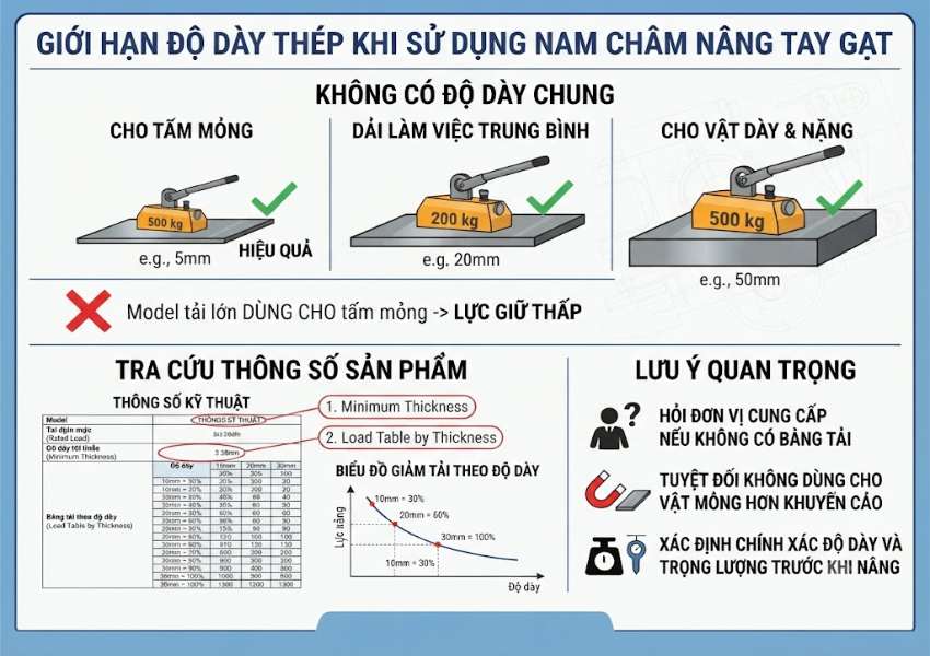 Giới hạn độ dày thép khi sử dụng nam châm nâng