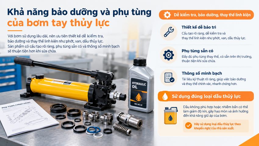 Khả năng bảo dưỡng và phụ tùng của bơm tay thủy lực