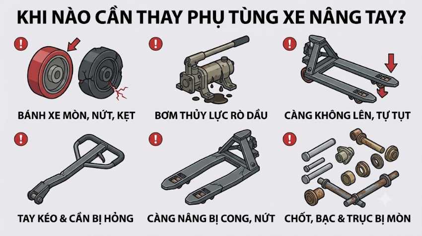 Khi nào cần thay phụ tùng xe nâng tay?