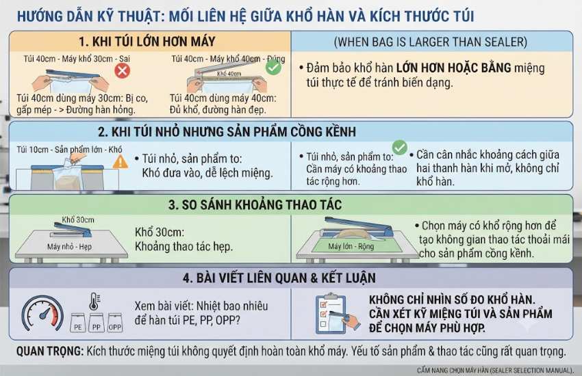 Khổ hàn và kích thước túi không giống nhau