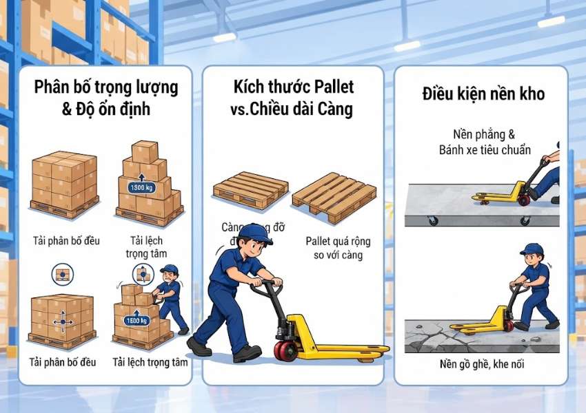 Không nhìn vào cân nặng hàng để chọn xe nâng tay