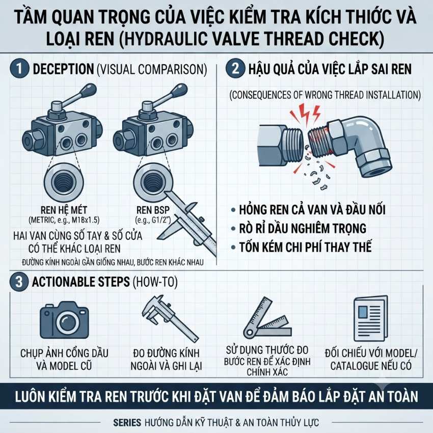 Kiểm tra kích thước ren trước khi đặt van