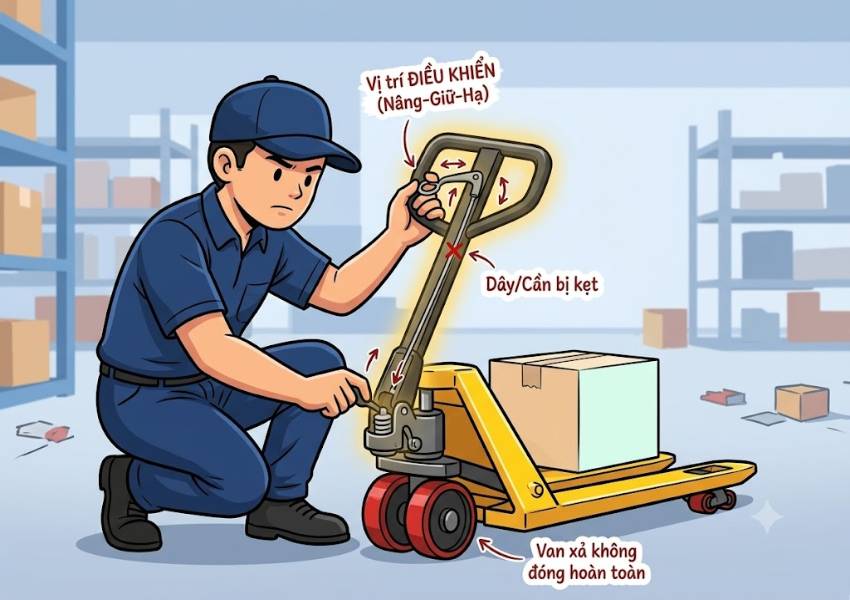 Kiểm tra tay điều khiển và van hạ