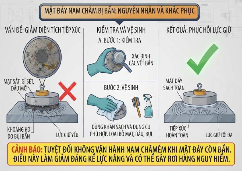 Mặt đáy nam châm bị bẩn