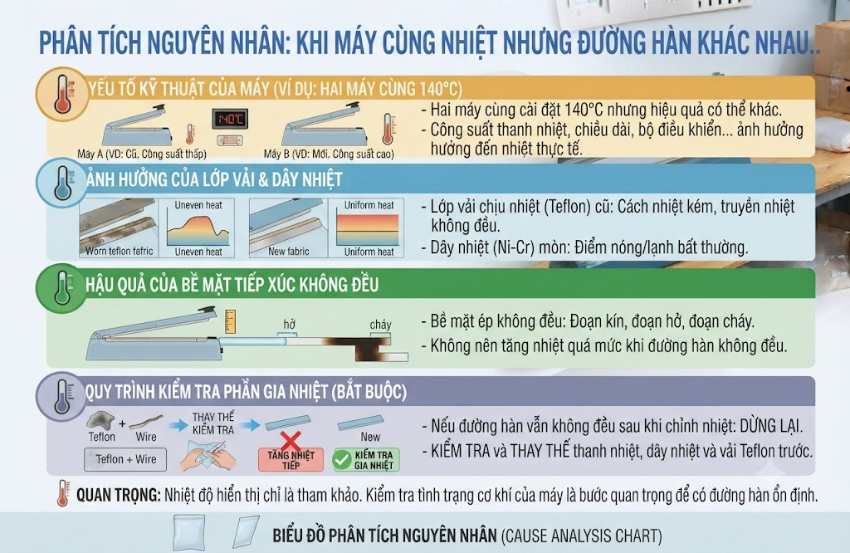 Máy cùng nhiệt nhưng đường hàn vẫn khác nhau