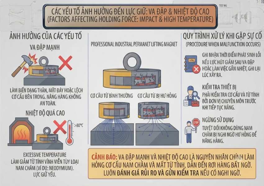 Nam châm bị va đập hoặc làm việc ở nhiệt độ cao