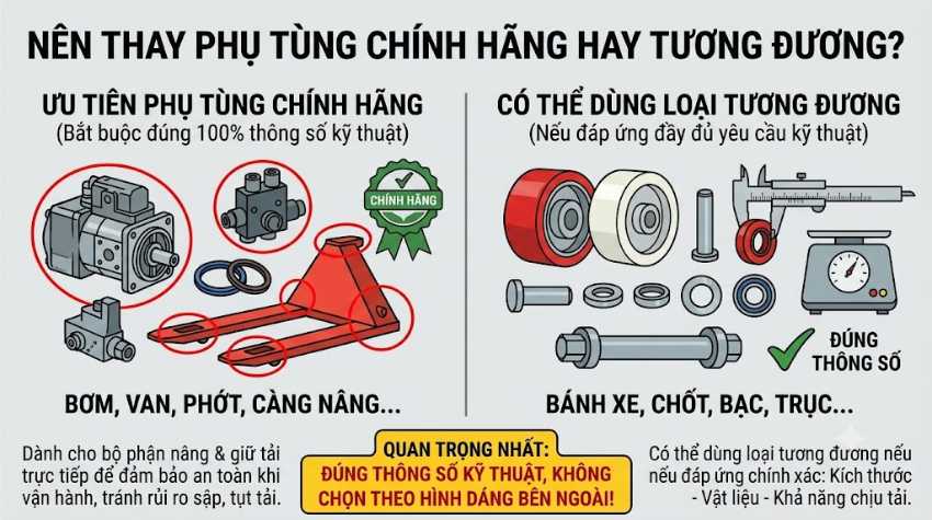 Nên thay phụ tùng chính hãng hay loại tương đương?