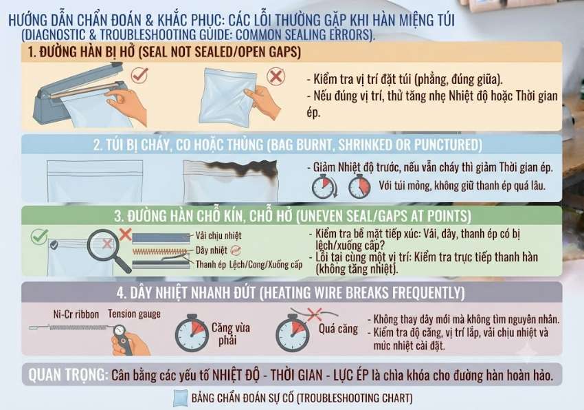 Những lỗi thường gặp khi sử dụng máy hàn miệng túi