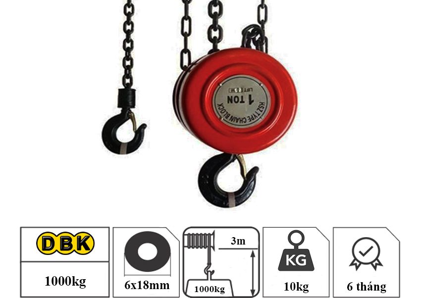 Pa lăng xích kéo tay 1 tấn 3 mét DBK HSZ 4