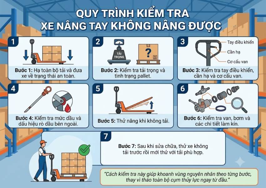 Quy trình kiểm tra xe nâng tay không nâng được