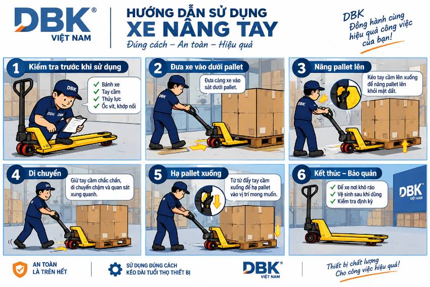 Quy trình sử dụng xe nâng tay đúng cách