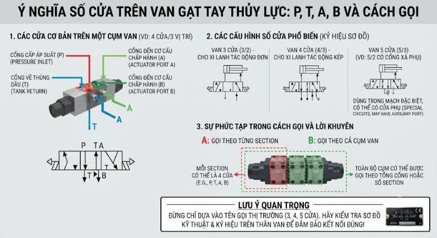 Số cửa trên van gạt tay thủy lực có ý nghĩa gì