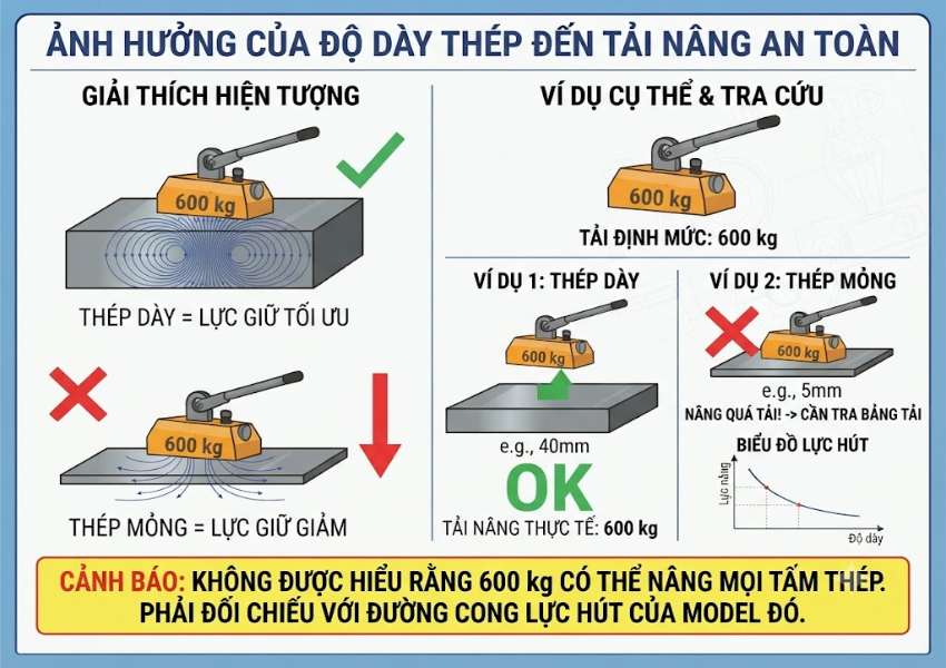 Thép càng mỏng thì tải nâng có giảm không?