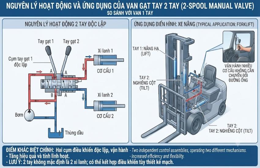 Van gạt tay thủy lực 2 tay có gì khác