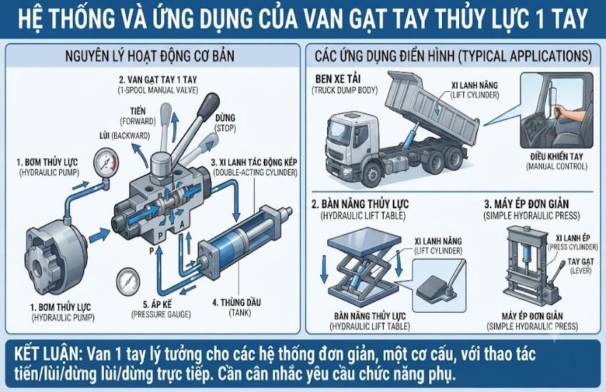Van gạt tay thủy lực 1 tay dùng cho hệ thống nào
