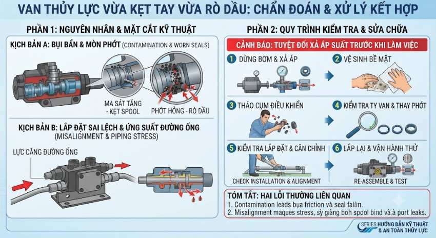 Van vừa kẹt tay vừa rò dầu